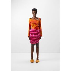AHLUWALIA Femi Draped Cut-out Vacation Beach Mini Dress Orange pink Women Size 8
